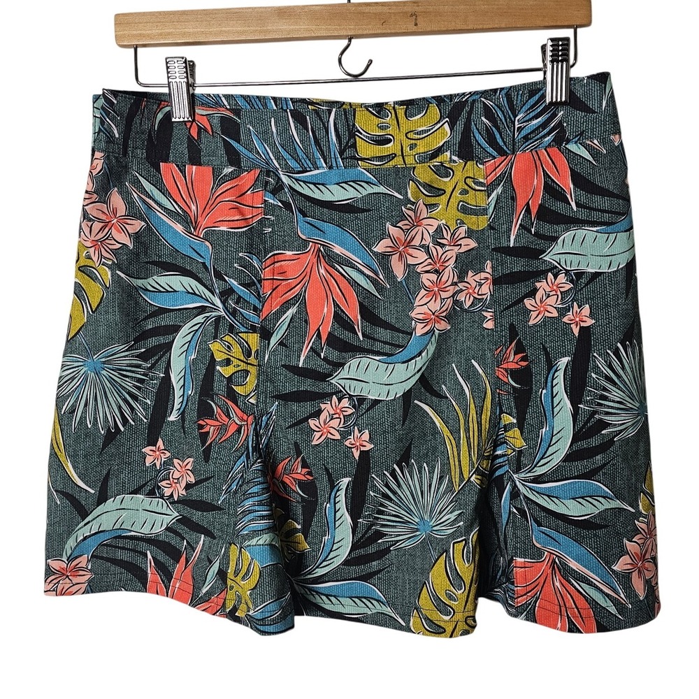 Rip Skirt Hawaii L Green Tropical Floral Wrap Mini Adjustable‎ Waist UPF Resort
